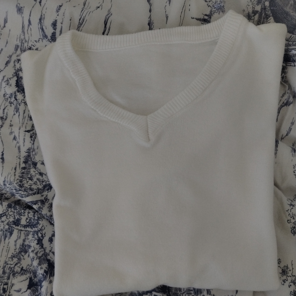 Wool Men's White V-Neck Sweater